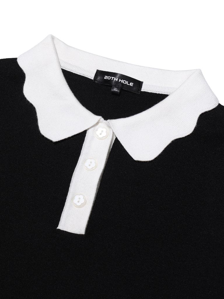 20TH HOLE Scallop Collar Long Sleeve Knit Women [Black]