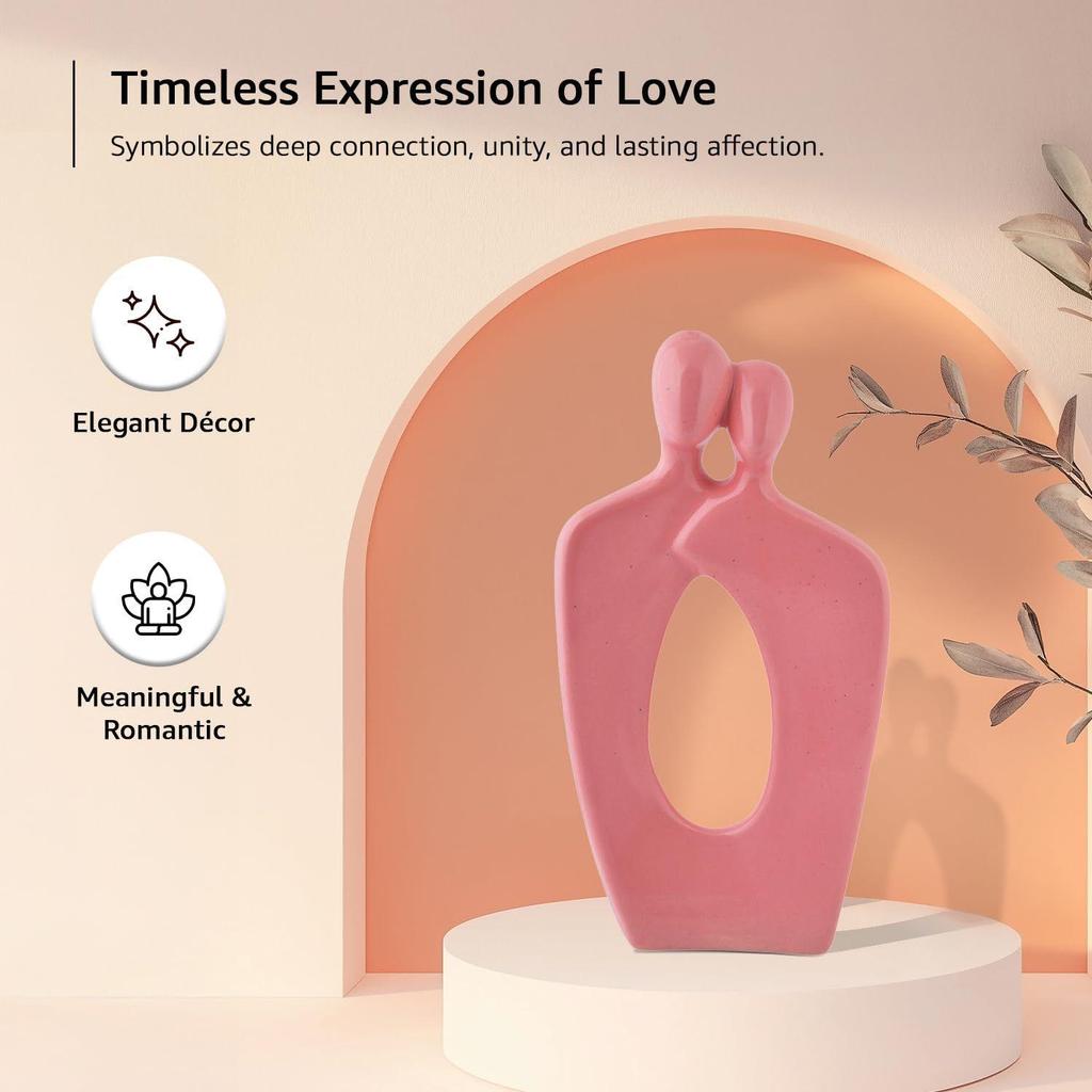 Oskiljaktigt Keramiskt Par Figurin | Ett Tidlöst Uttryck för Kärlek & Enhet | Elegant Dekor för Alla Miljöer – Förpackning med 1, Rosa