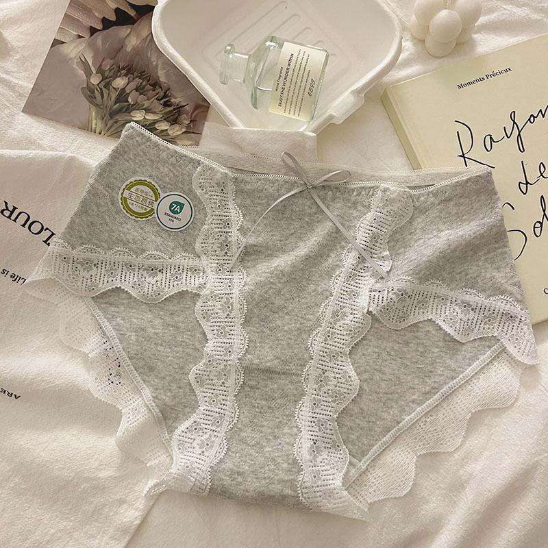 "7A Antibacterial Girls' Mid-Waist Lace Cotton Underwear - Women's Large Size"