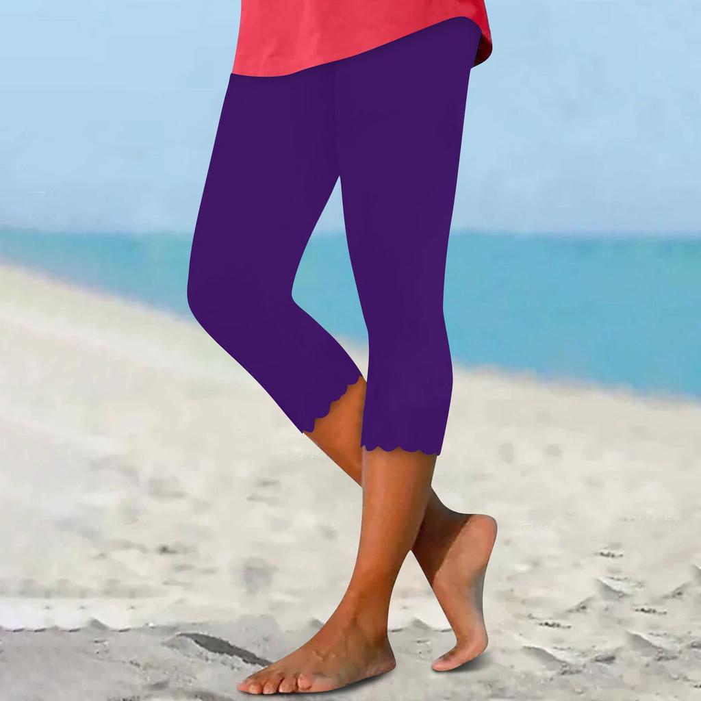 Damen Einfarbige Slim Fit Capri-Leggings Dehnbar Mittelhoch Lässige Cropped Hosen für den Alltag