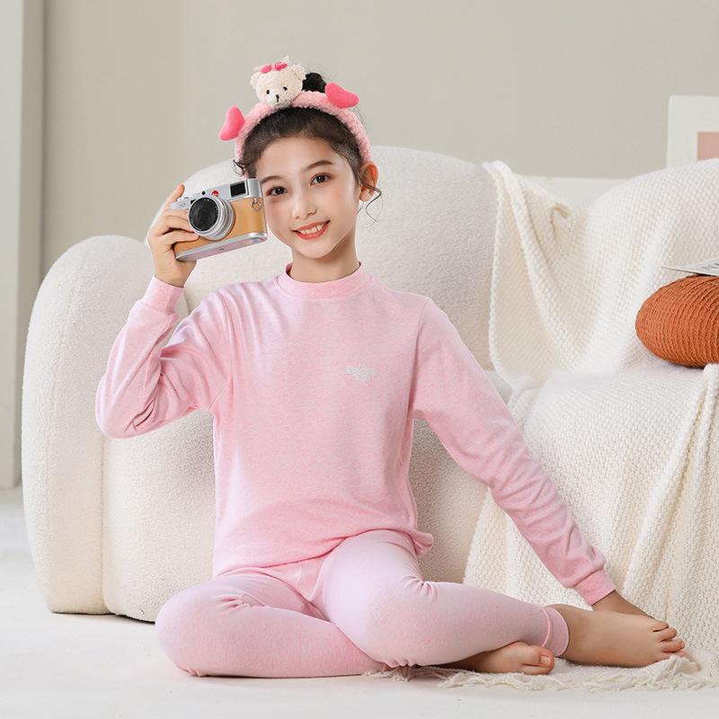 Children's long johns, pure cotton boys' thermal underwear set, medium collar girls' bottoming cotton sweater, youth pajamas