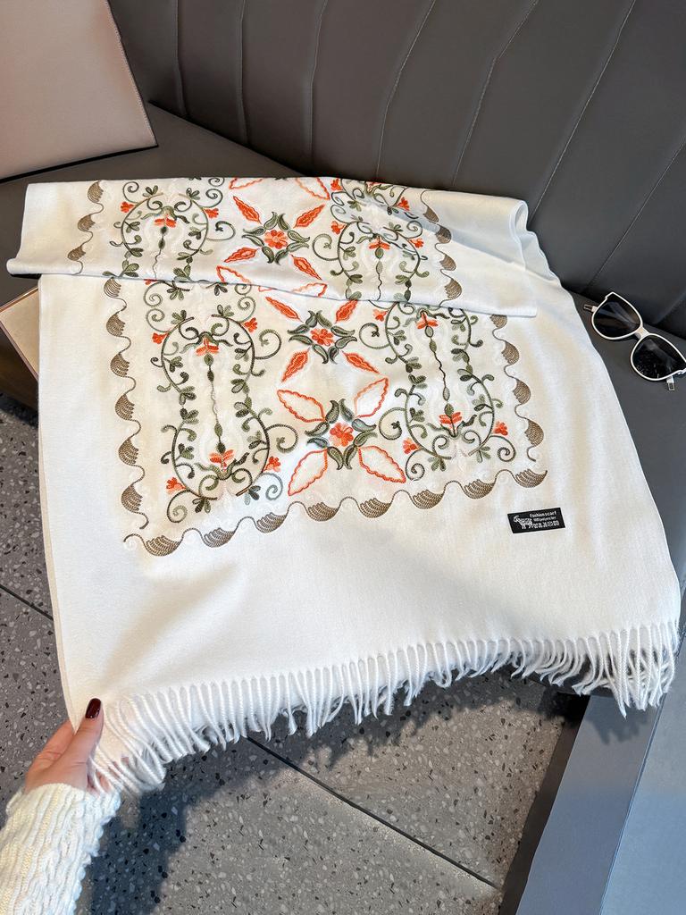 Women'S Luxury Winter Fashion Scarf Thick Travel Shawl Wrap Embroidered Flower Warm Neckerchief Poncho Pashmina Bufanda
