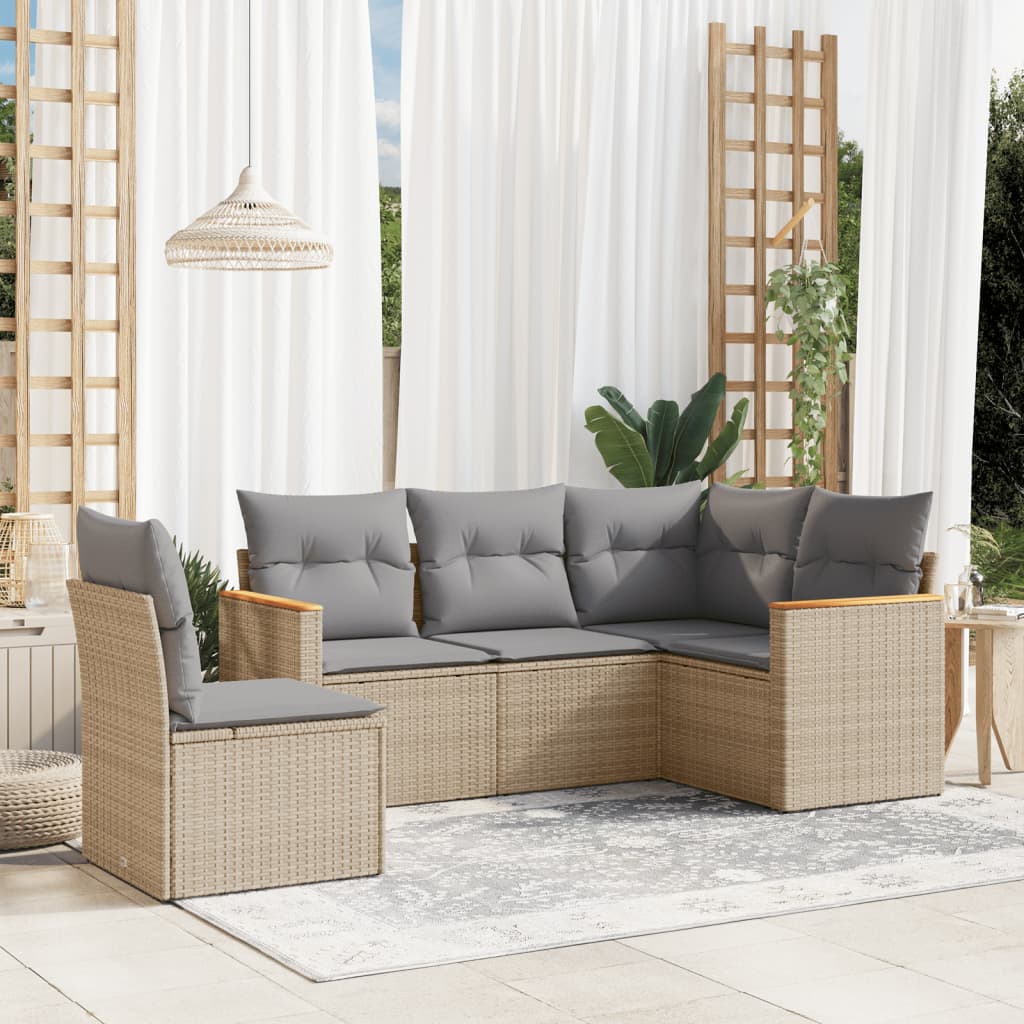 Vidaxl 5-Cz. Set di Mobili da Giardino con Cuscini, Beige, Polyrattan