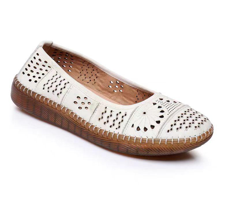 

Мода Новые Балетки из Натуральной Кожи Женские Летние Дышащие Туфли Слипоны Ажурные Лоферы Медсестры Женские Винтажные Мокасины для Вождения 35