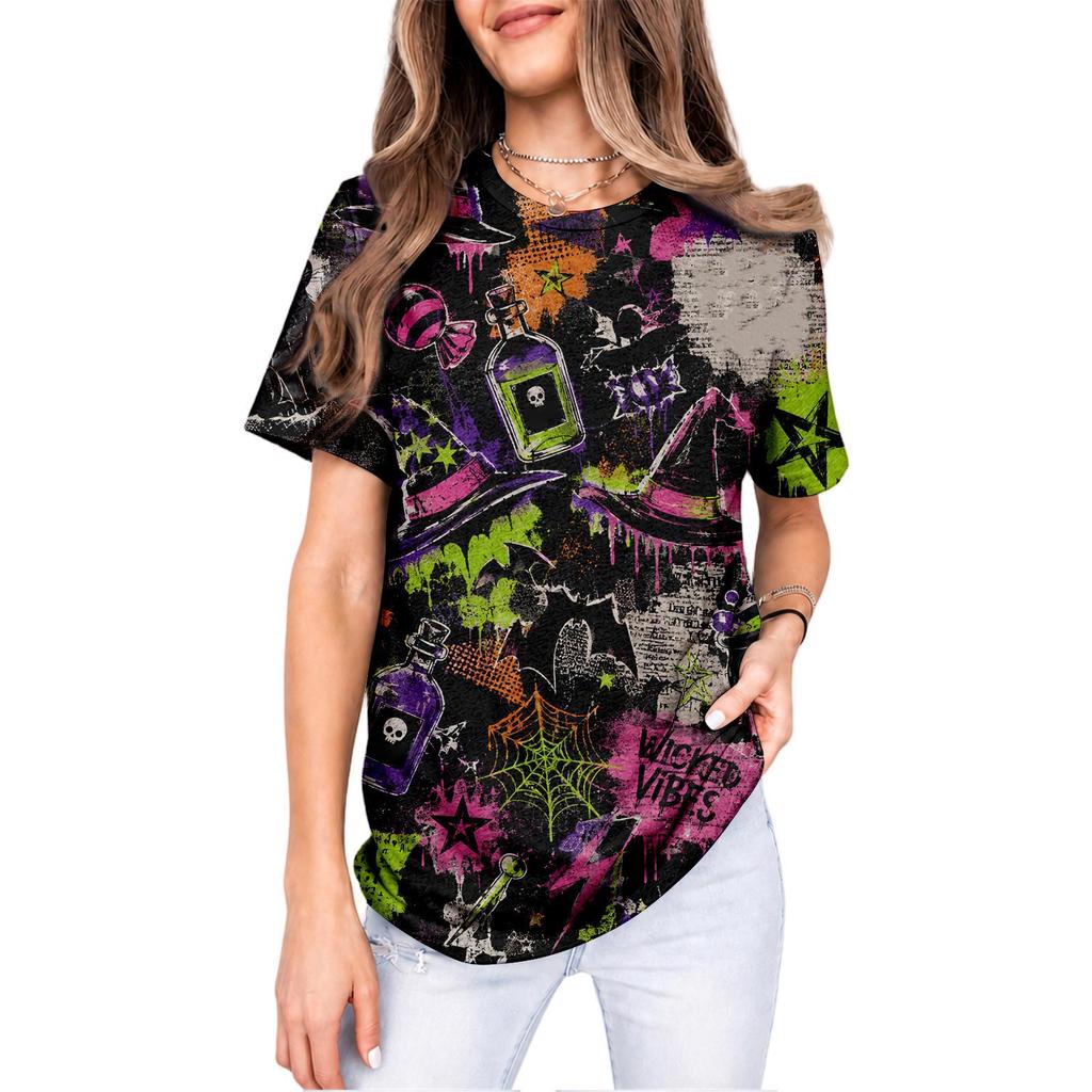 Men's and Women's Halloween T-Shirt with Cute Pumpkin Pattern for Holiday Parties