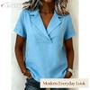 JPNTKY Women's Fashion Casual Solid Color Print Short Sleeve V-Neck Blouses & Shirts