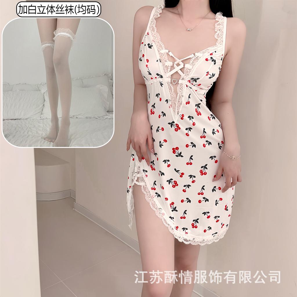 Sex lingerie pure desire cherry sexy women's bed small chest plus chest pad passion uniform seduction suit