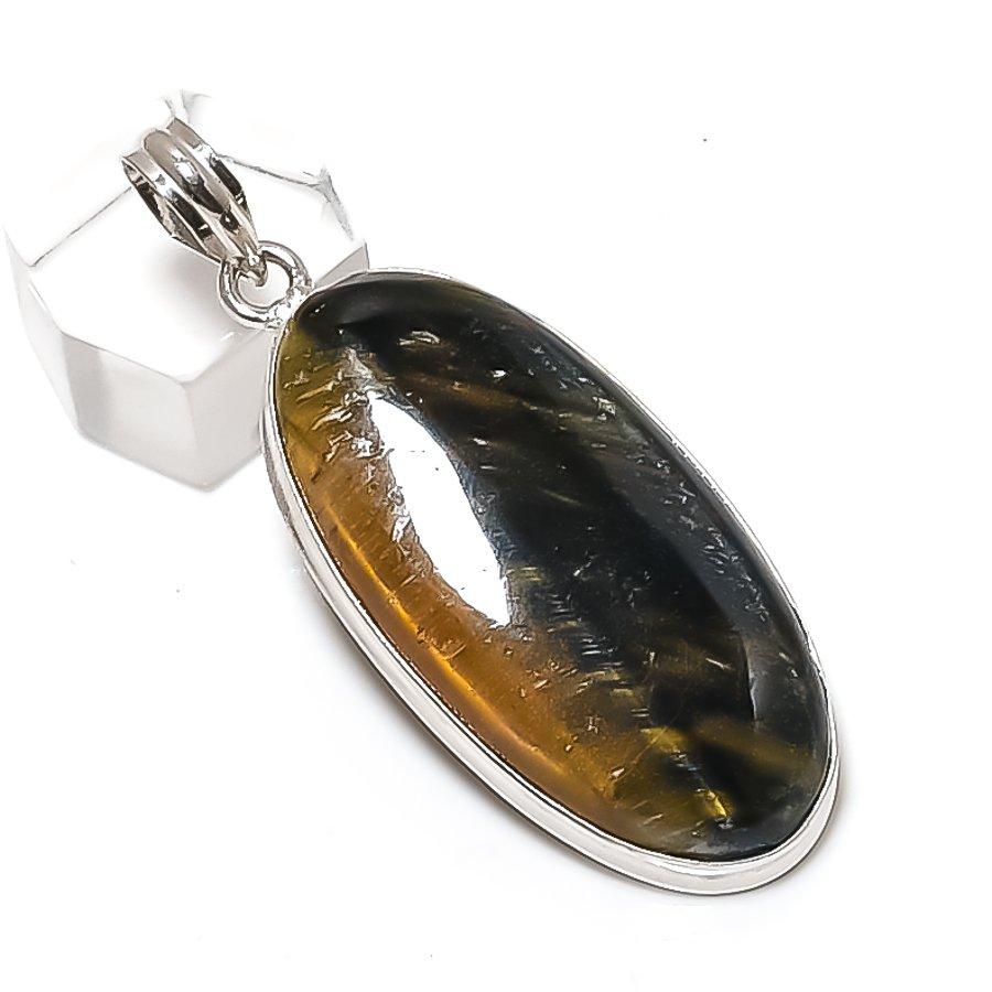 Tiger Eye Gemstone Handmade 925 Sterling Silver Jewelry Pendant 2.36" D4L19