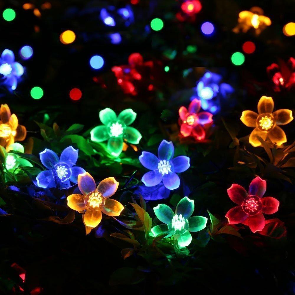 Warm White Cherry Blossom Solar Lamp Waterproof LED Solar Light Solar Flower String Lights  Pathway