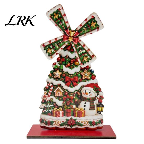 Kerstman Bureau Centerpiece Kerst Windmolen Houten Ornament, Decoratief Ambacht met Draaiend Peperkoekhuis Tafeldecor Bladen, Handgemaakt