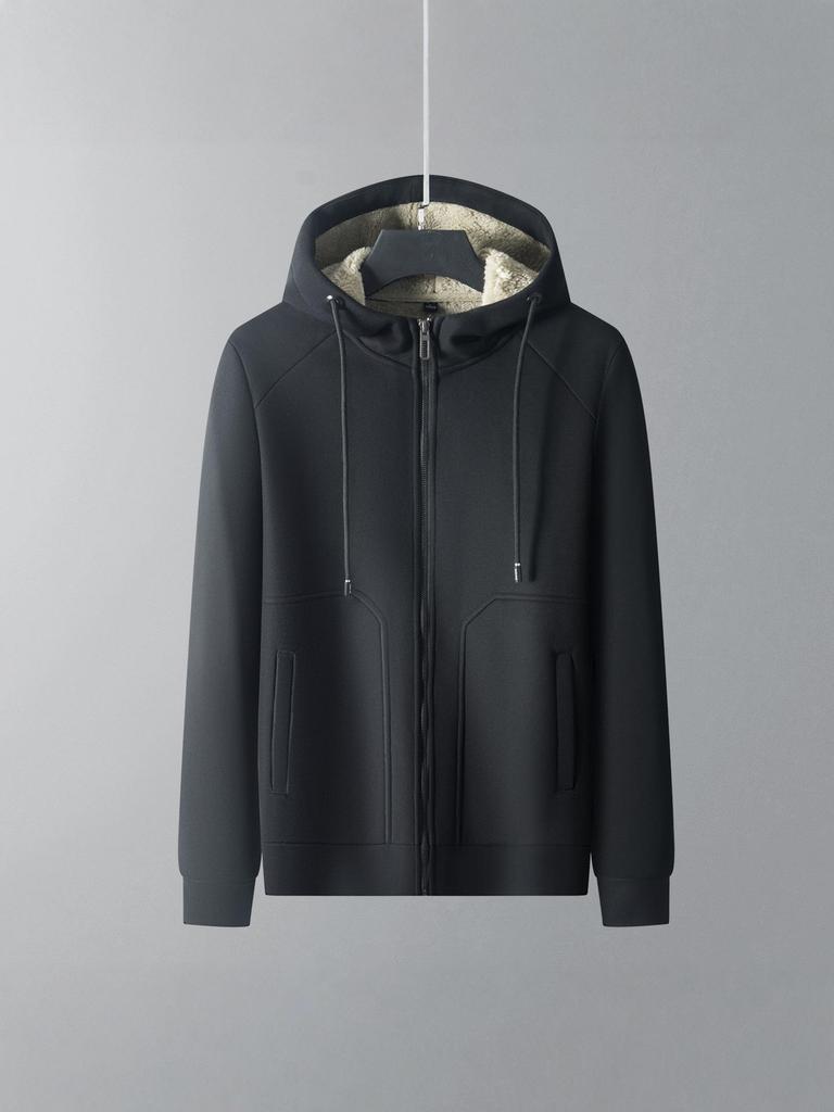 Men's Heavyweight Fleece Jacket: Casual Hooded Lamb's Wool Warm Cardigan Coat for Autumn and Winter.