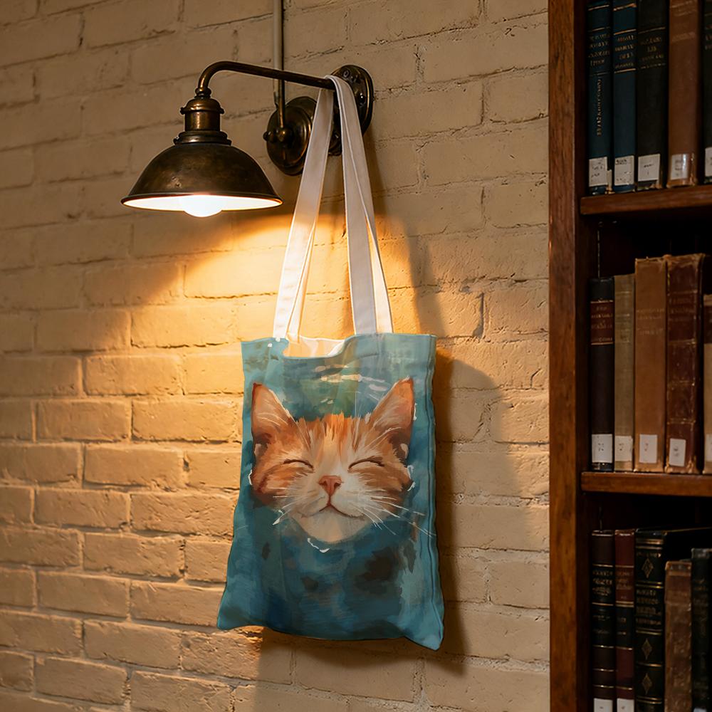 Cute Oil Painting Cat Storage Bags Large Capacity Canvas Bag For Female Students To Hold Books Tote Mommy Bag