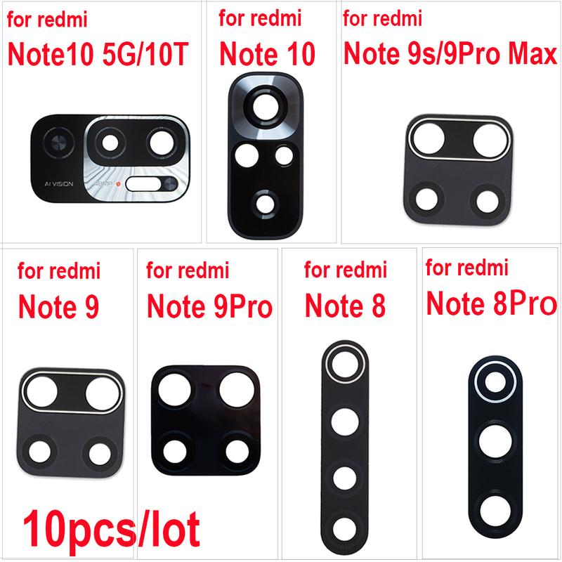 10Pcs Camera Lens For Xiaomi Redmi Note 9 Pro Max 9s 8 8t 7 7Pro Note10 5G 10t Back Camera Glass With Glue Adhesive