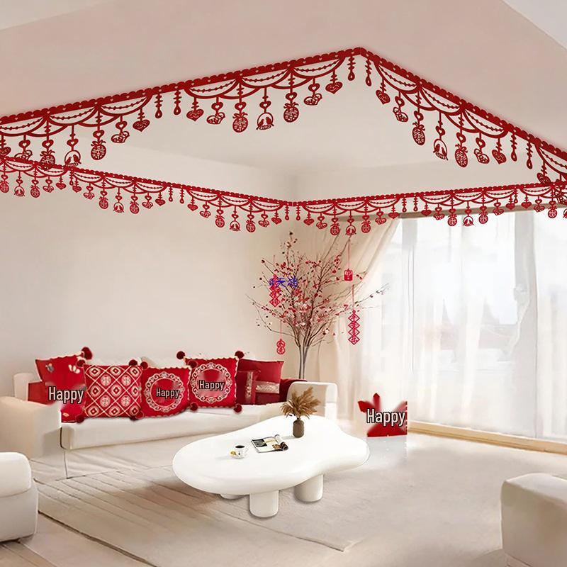 Wedding Room Decoration Set: Double Happiness Ceiling and Groom's Arrangement