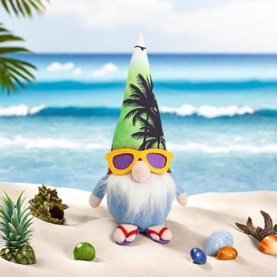 Summer Gnomes Decoration Cute Beach Plush Gnome Figurines Wearing Flip-Flops Hawaiian Style Elf Dwarf Ornament for Home Farmhouse Tiered Tray Decor
