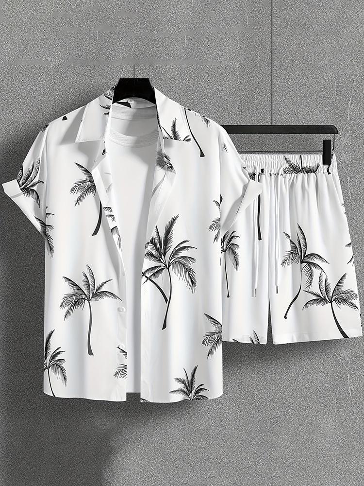 Hawaiian Coconut 3D Printed Men's Clothing Shirt Summer Short-sleeved Top Beach Shorts Two-piece Casual Vacation Casual Sets