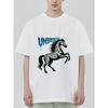 Unisex Black T Shirt With Blue Horse And Unbroken Text Graphic For Casual Wear