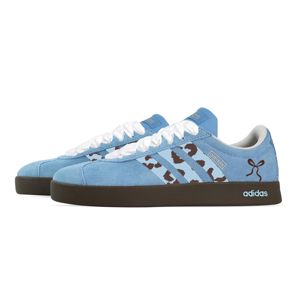 Custom Adidas VL COURT 2.0 Milk Blue Leopard Low top German Army Trainers Unisex Blue JI0496(Team773-)