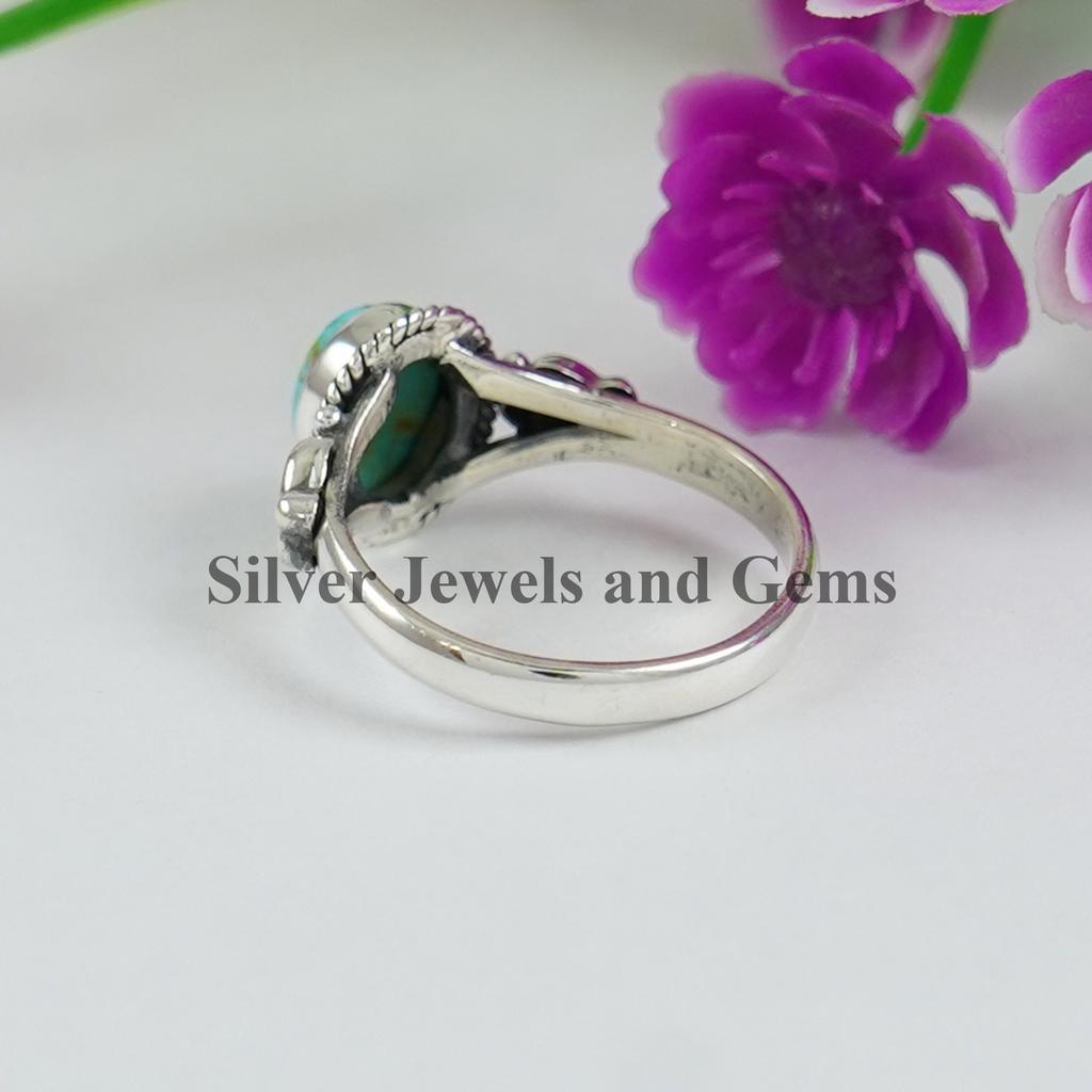 Oval Kingman Turquoise Ring: Dainty 925 Sterling Silver Bee Ring