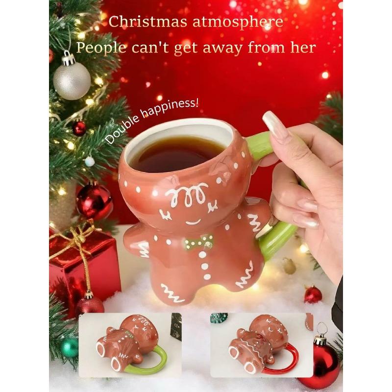 Niedlicher Lebkuchenmann Becher | Weihnachtlicher Keramikbecher für heiße Schokolade & Kaffee