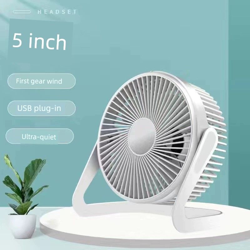 

Small Desktop Fan Mute For Home Office Desk Surface Panel Little Fan Small USB Rechargeable Desktop Cooling Artifact [Upgrade mute] Ivory White -5 inch [Super wind]]