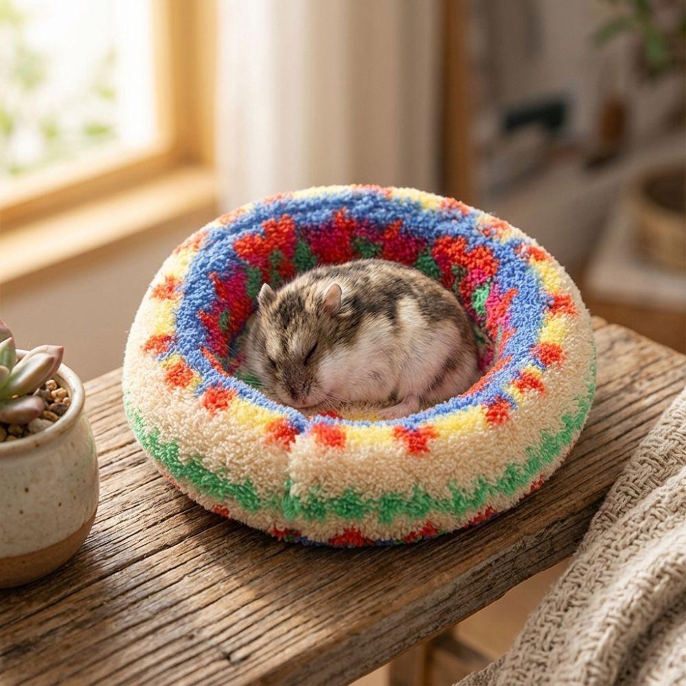 Soft Touch Hamster Round Plush Bed Thickened Fabric Bunny Warm Bed Pad Home Decor