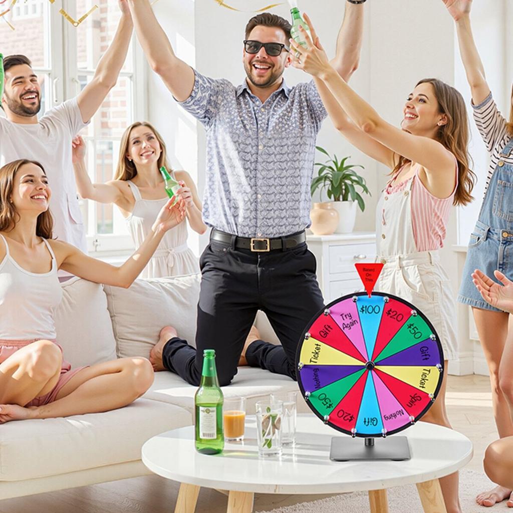 Ruota della Fortuna Rotante da 305 mm, Ruota Rotante a 14 Scomparti con Supporto, Roulette della Fortuna da Tavolo con Lavagna Cancellabile e 2 Pennarelli, 6 Colori, Facile