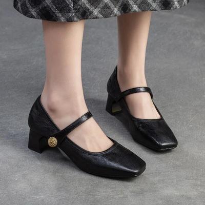 Mary Janes Schuhe Retro flache Absätze echtes Leder Pumps elegante Damenschuhe