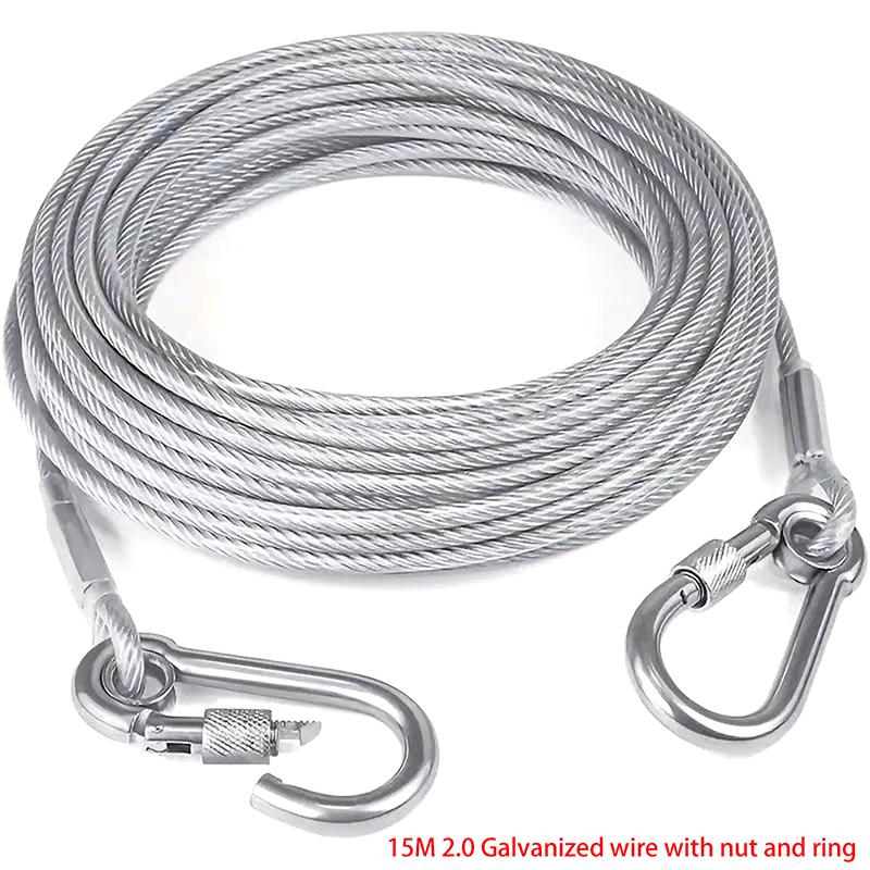 3-10M Double-Headed Dog Tie Out Cable Leash Raction Rope Metal Buckle Steel Wire Anti-Rust Training Collar Outdoor Dogs Strap