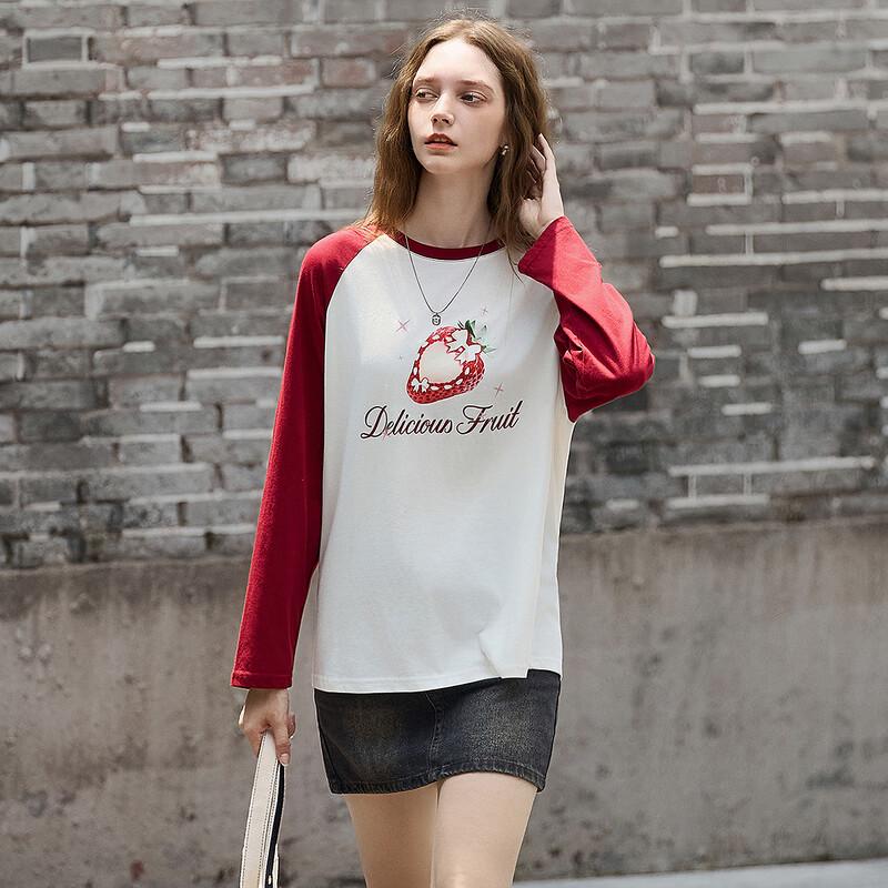 TonLion 2025 Fall Women s Fruit Graphic Raglan Long Sleeve T-Shirt XL