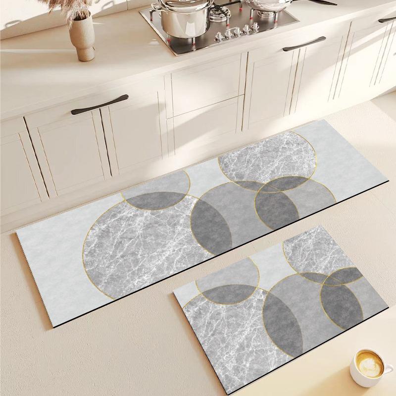 Kitchen Floor Mat Anti-slip Oil-proof Carpet Pvc Leather Foot Mats Gray Geometric Long Strip Rug Modern Style Home Decor Rugs