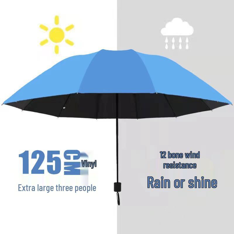 Dual-Use Extra Large Folding Umbrella - 12 Ribs for Sun and Rain Protection
