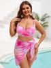 Übergröße Tie-Dye 3-teiliges Bikini-Set Damen Hartschalen-Push-Up-Bikini-Oberteil Wickelrock Überwurf Kurvige Hohe Taille Zweiteiliger Badeanzug Strandbadeanzug