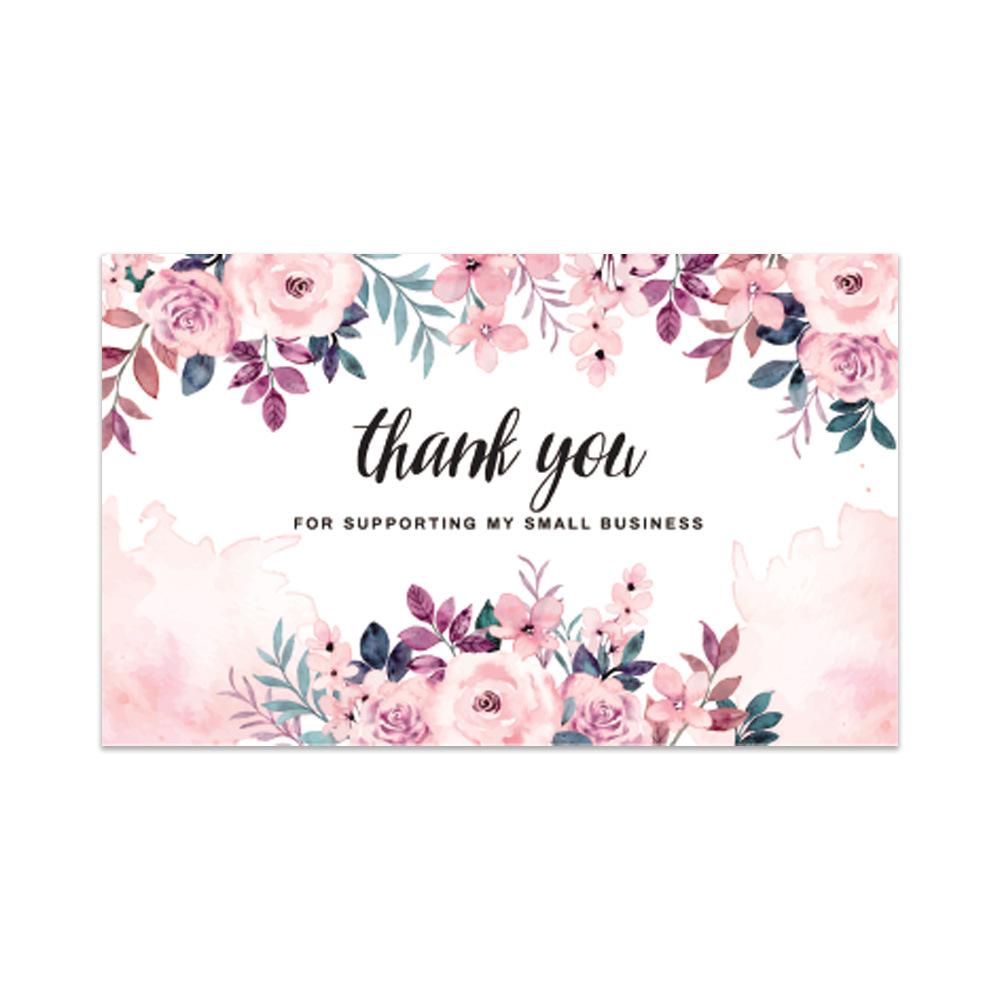 10-30pcs 9cm*5.4cm Pink Flowers Thank You Cards For Gift Card Box Package Decoration Shopkeeper Baking Small Business