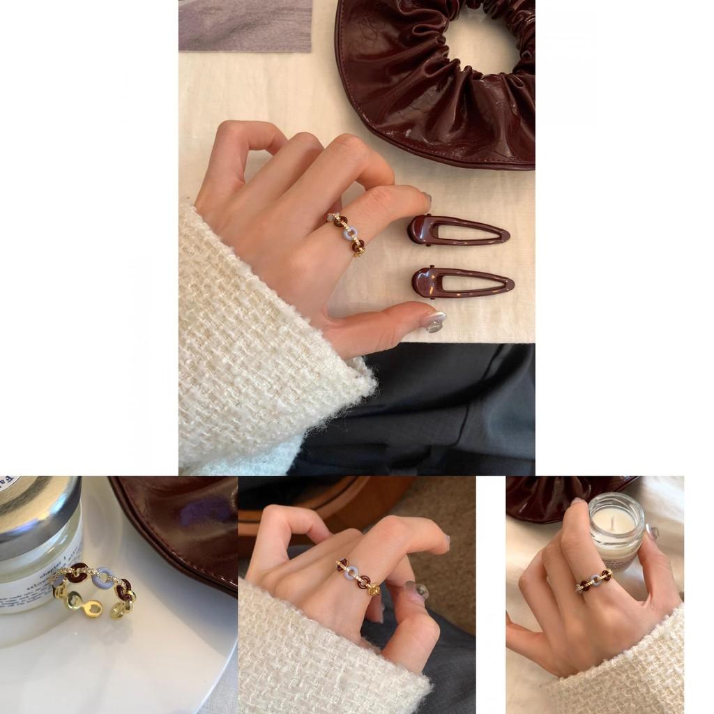 Chic Retro Glazed Round Rhinestone Ring For Women Fashionable Adjustable Copper Jewelry