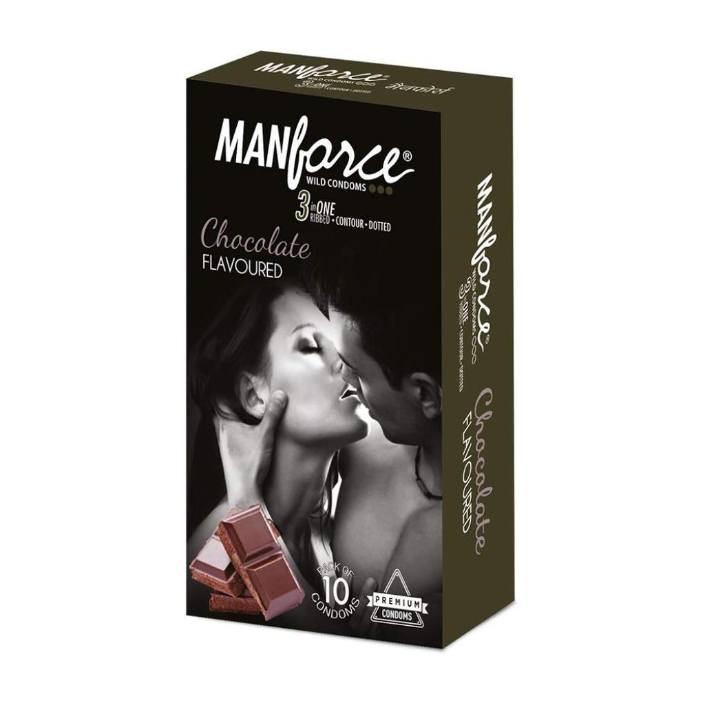 Spot Condoms with Chocolate Flavor (10 Pieces), Wild Chocolate Condoms, Manforce