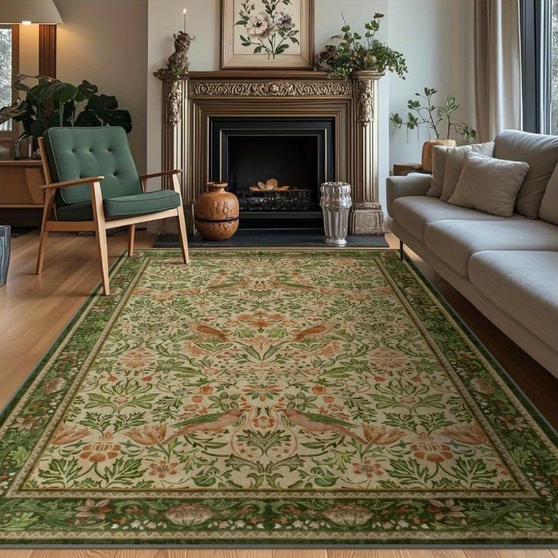 Living Room Carpet Large Size Bedroom Bedside Floor Mat Machine Washable Carpets Spring Flowers Plant Retro Home Decoration Rug