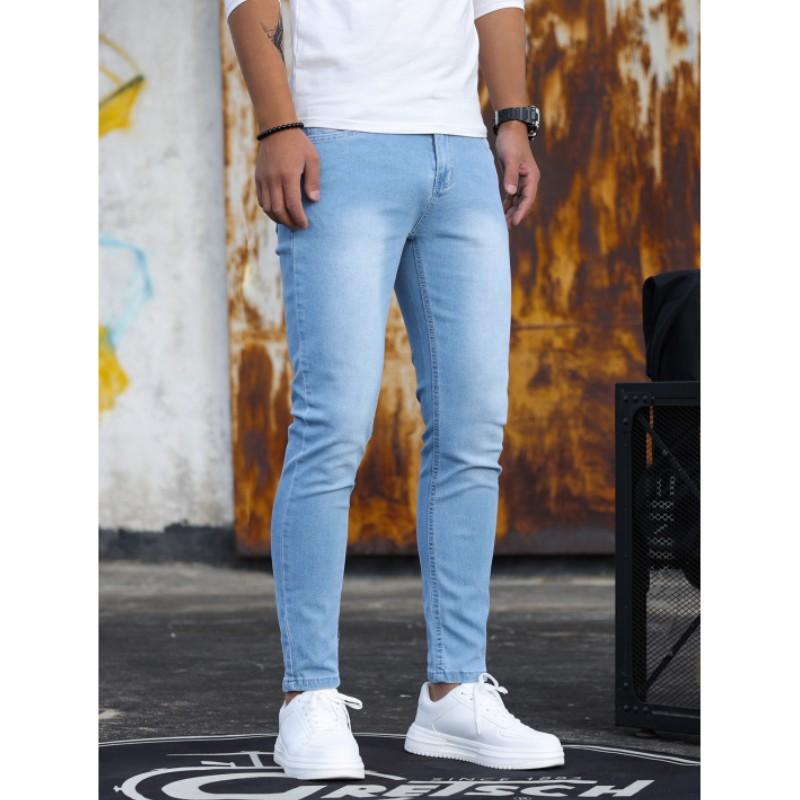 Мужские Весенние Стирка Молния Эластичные Джинсы Повседневные Узкие Брюки Мужские Большого Размера Джинсовые Брюки-Карандаш Узкие Джинсы XS светло-синий