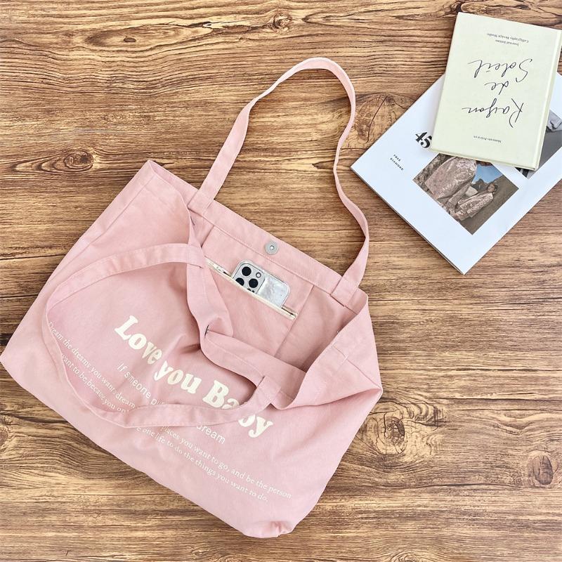 Letter Printed Canvas Bag Niche Large Capacity Commuter Shoulder Tote Bag Portable Shopping Shoulder