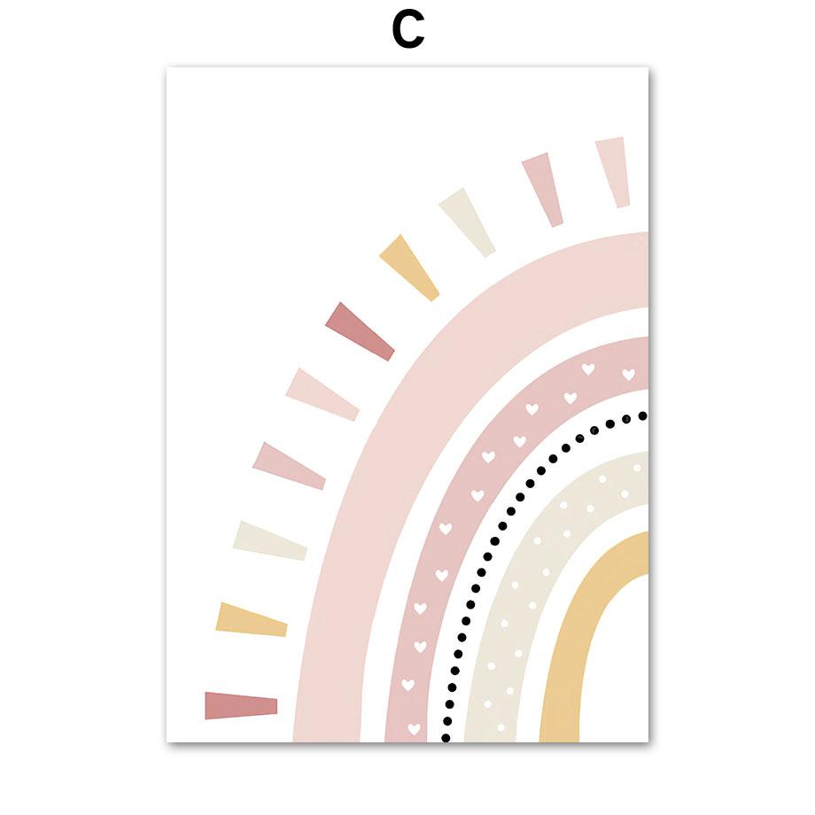 Cute Sun Rainbow Clouds Butterfly Flower Wall Art Canvas Painting Pink Posters And Prints Pictures Girl Kids Room Bedroom Decor