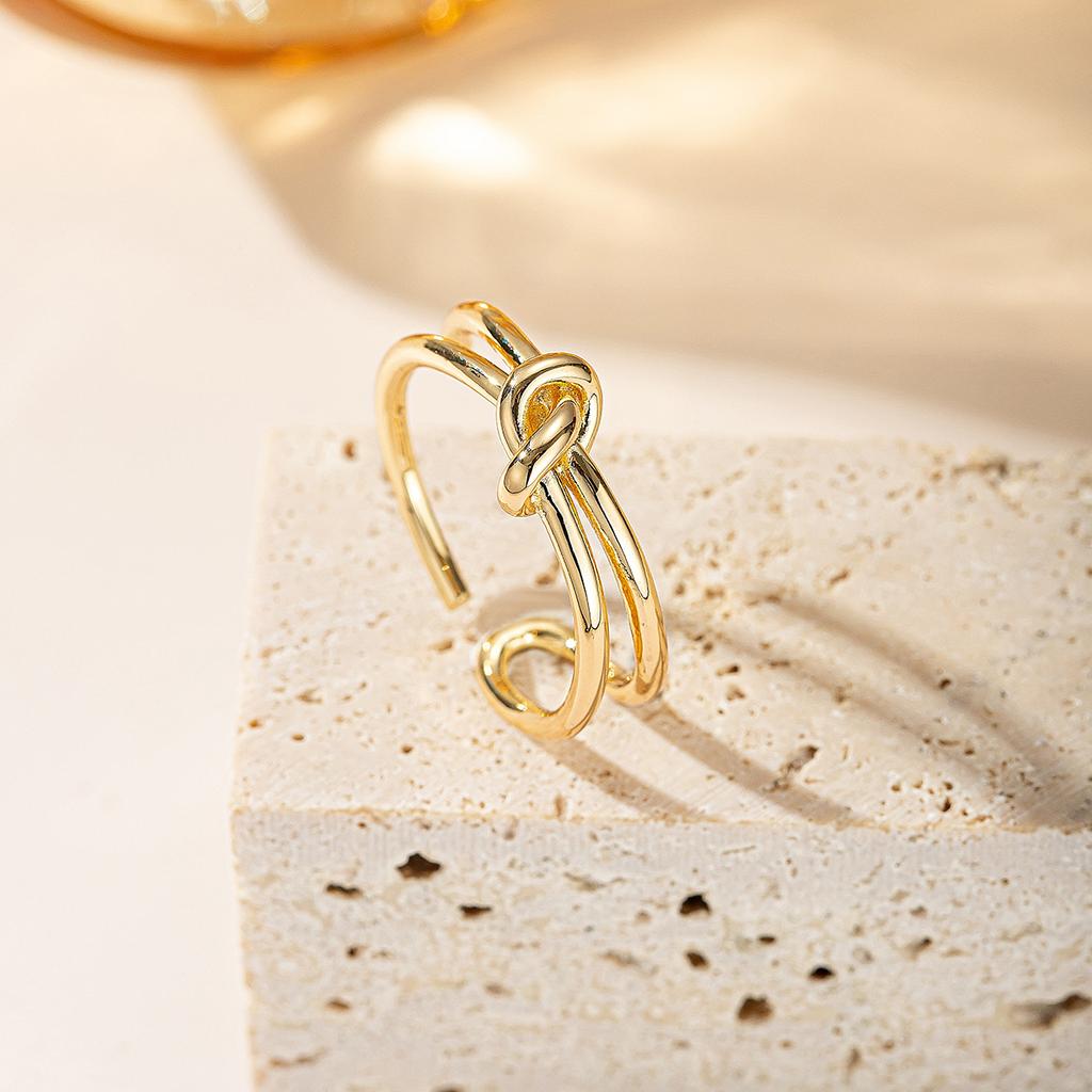 Knot Open Ring for Women Gold Silver Plated Adjustable Double Layer Finger Ring Minimalist Fashion Jewelry