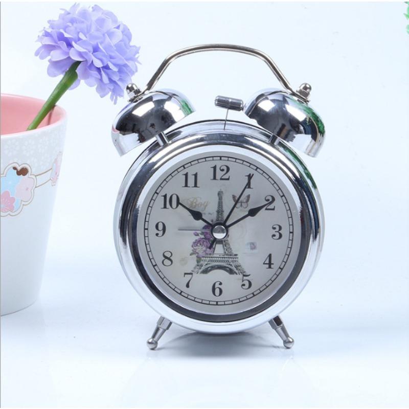 European 3-inch Metal Electroplated Silver Alarm Clock Night Light Creative Bell Ringing Children's Student Seat Clock