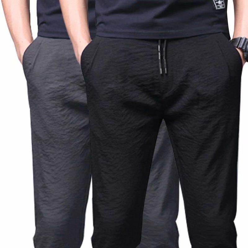 Ice silk autumn long pants men's ant casual pants spring and summer thin loose straight sweatpants men