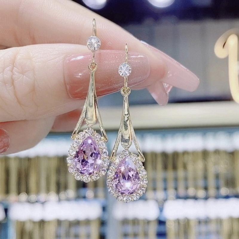Korean Fashion Zircon Water Drop Earrings for Women Shiny Crystal Long Pendant Dangle Earring Girls Wedding Party Jewelry Gifts