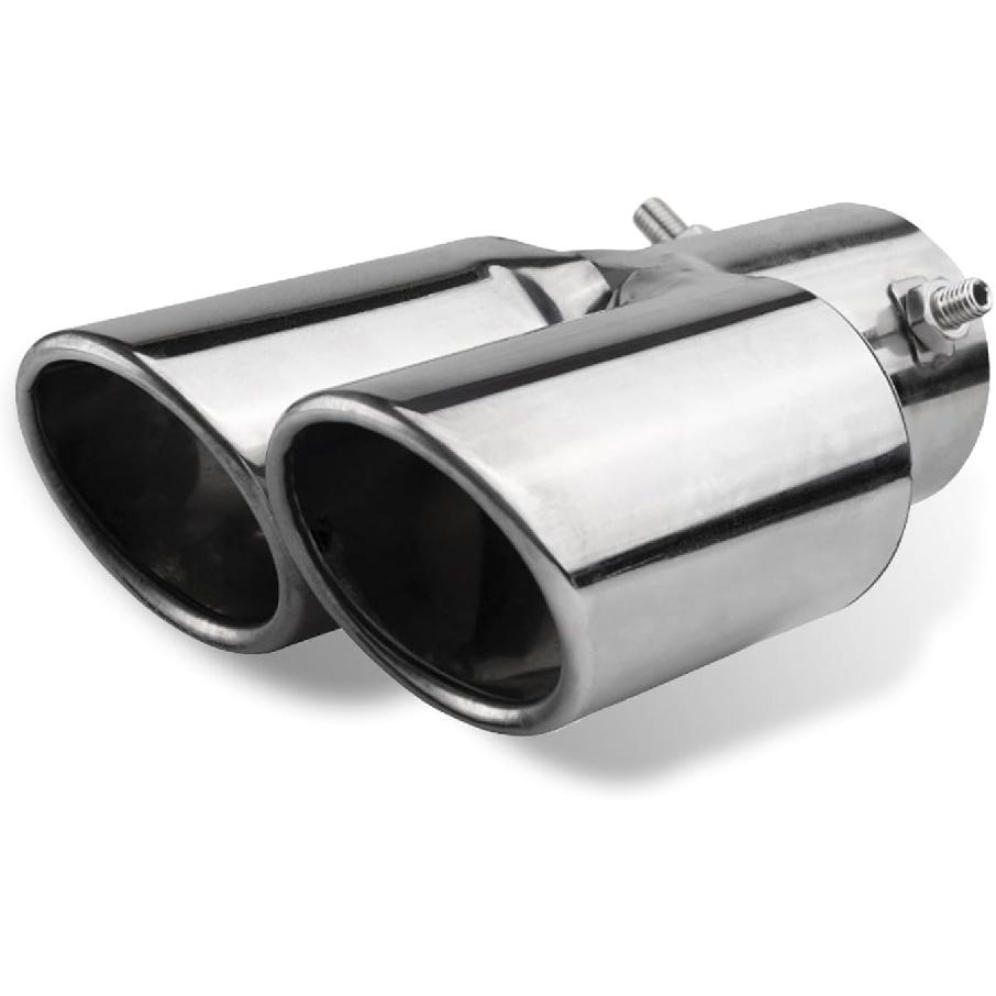 2.5" Inlet Dual Exhaust Tip, Straight Exhaust Pipe with Screw, Stainless Steel Muffler Exhaust, Tail Pipe Muffler Tip, Auto Fashion Modificed Parts,