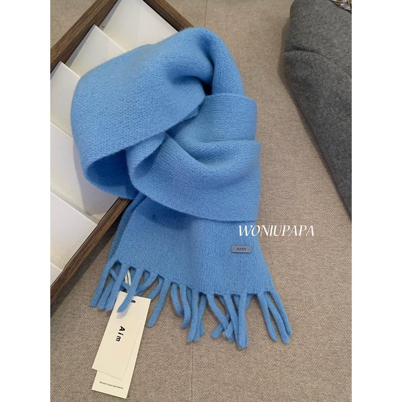 Solid color Fringed Scarf for Women High Density Thickened Warm Plush Scarf for Autumn and Winter