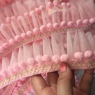 5/10 Yard Mini Besatz Pompon Spitze + Mesh Rüschenspitze Handgefertigt Plissiert Pompom Ball Spitze Band DIY Nähen Vorhangzubehör