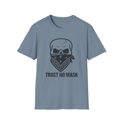 Unisex Softstyle T-Shirt Herren Damen Tees Top, Vertraue keiner Maske – Totenkopf Bandana Grafik T-Shirt