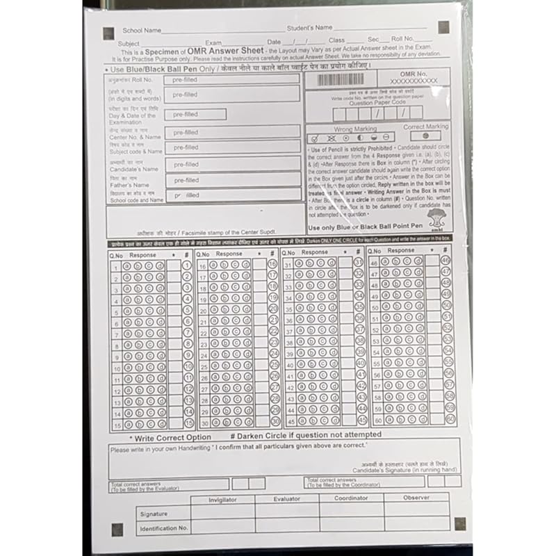 Amblitz Omr Sheet For Class X And Xii Cbse Board Exam | 100 Sheets | 60 Questions | Practice Omr Sheets |