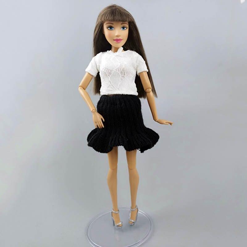 Lace Fashion Doll Clothes For Barbie Doll Outfits White Short Top T-Shirt Black Skirt For 1/6 BJD Doll Accessories Toys